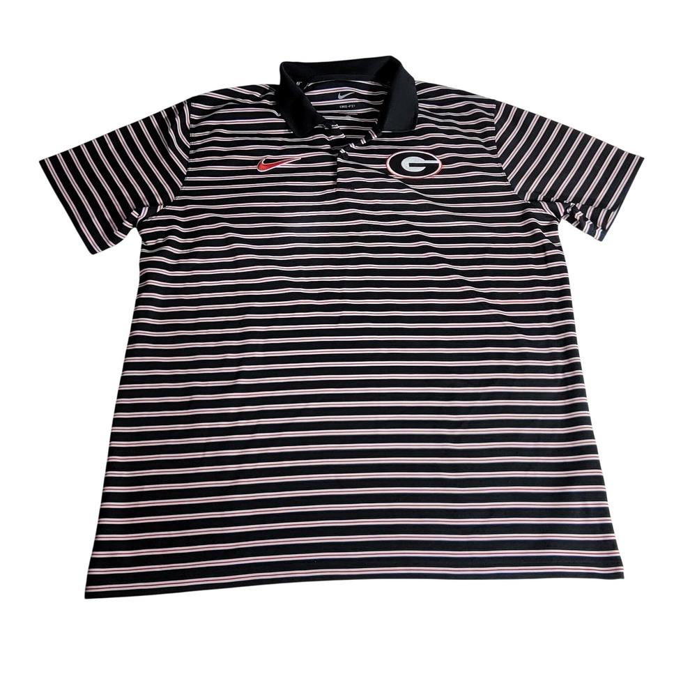 Nike Georgia Bulldogs Dri-FIT Striped Polo Shirt Mens Black Red White Large